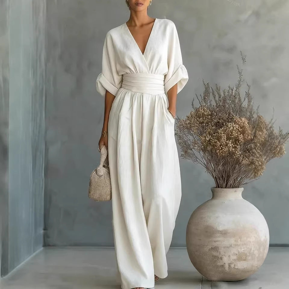 Waist-cinching V-neck Elegant Womens Jumpsuit Zweitbild