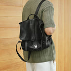 Vegetable-Tanned Leather Messenger Backpack - Black / Large Size - Bags Backpacks & Luggage