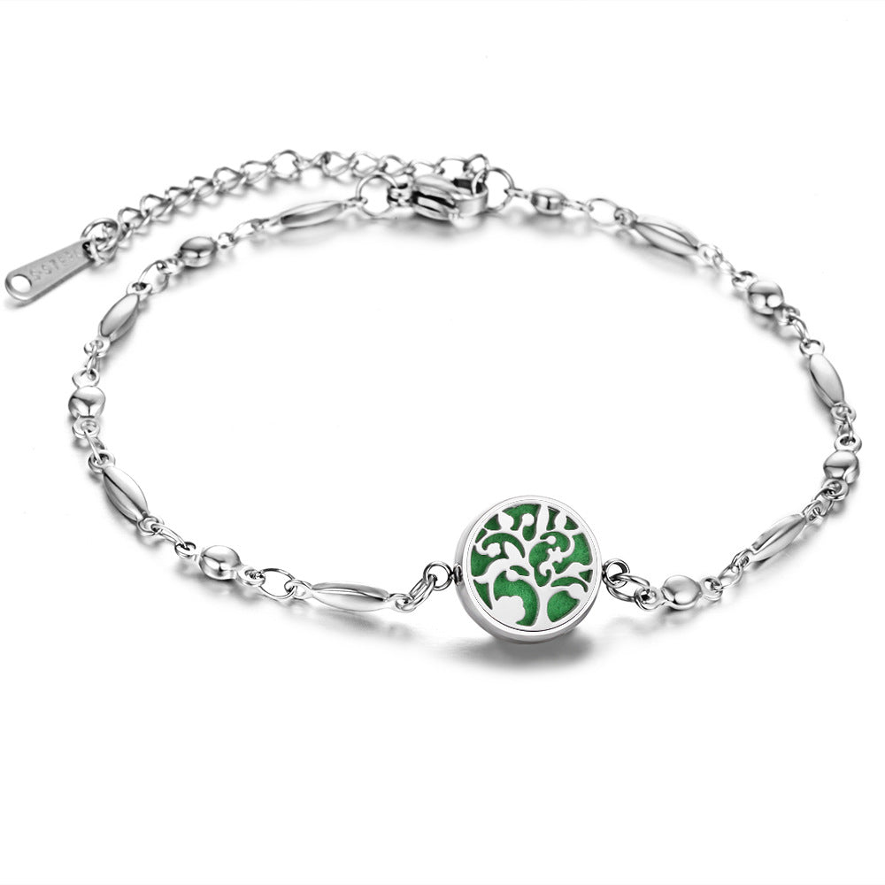 Stainless Steel Openable Aromatherapy Essential Oil Diffuser Box Adjustable Life Tree Essential Oil Bracelet - 04style
