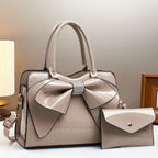 Fashionable Crocodile-Print Bow Bucket Bag Patent Leather Glossy Crossbody Bag - Khaki - Bags Backpacks & Luggage