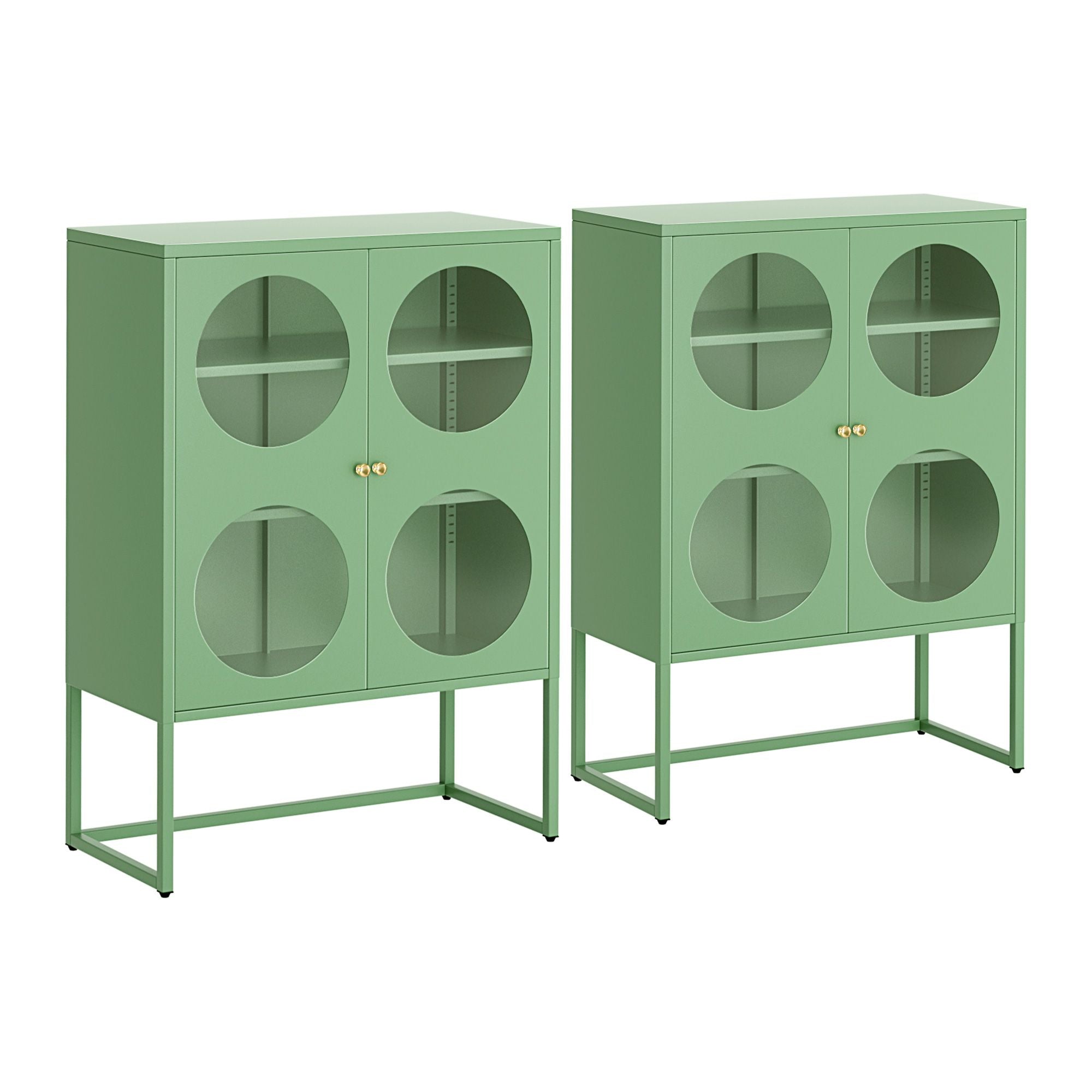 Ella 2x Buffet Sideboard Cabinet Cupboard Storage Glass Doors Metal Green Main image