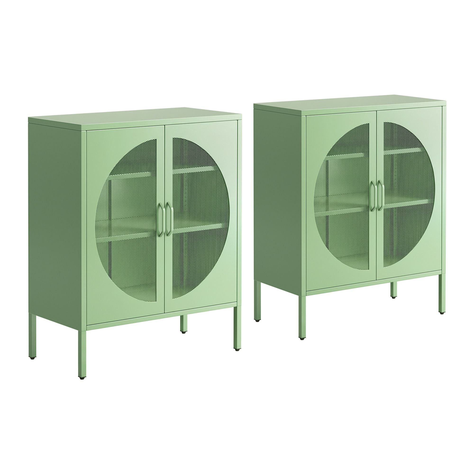 Elsa 2x Buffet Sideboard Cabinet Cupboard Storage Mesh Doors Metal Green Main image