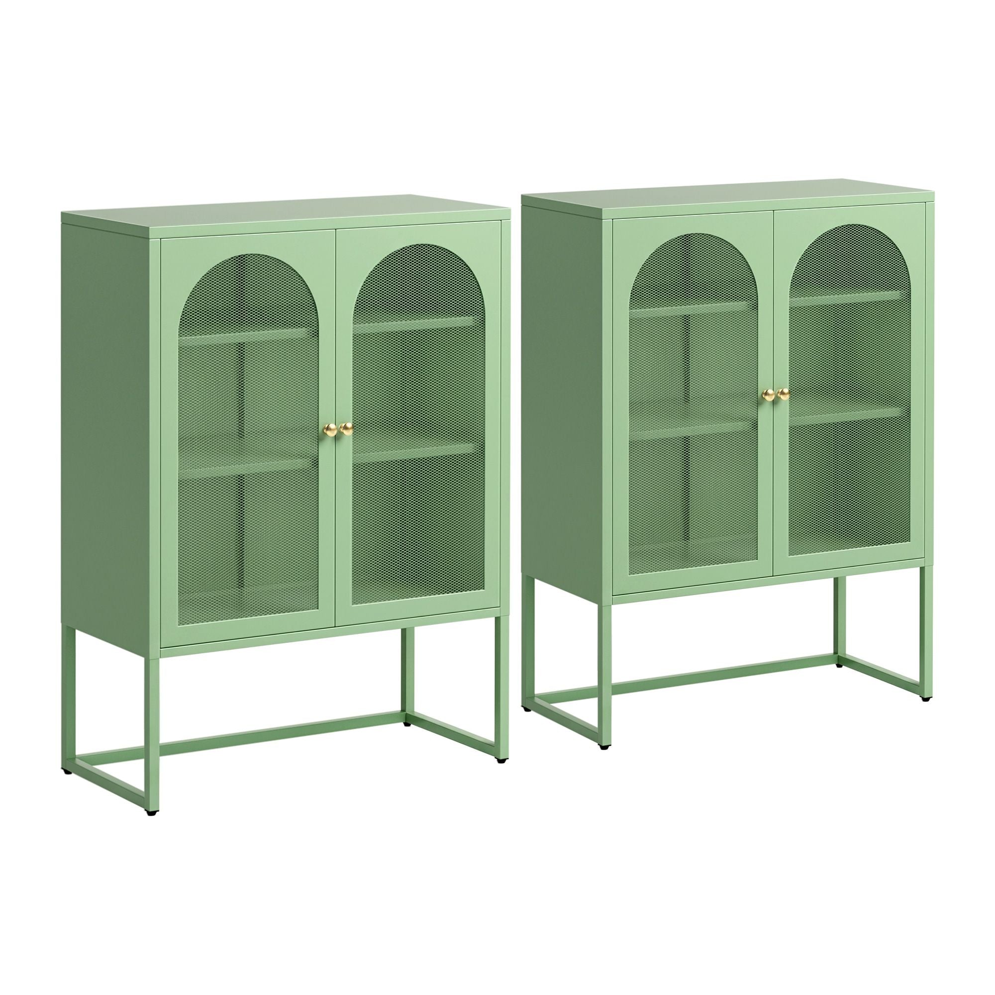 Elma 2x Buffet Sideboard Cabinet Cupboard Storage Mesh Doors Metal Green Main image