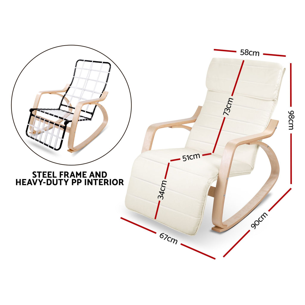 Artiss Rocking Armchair Footrest Nursing Beige Afton