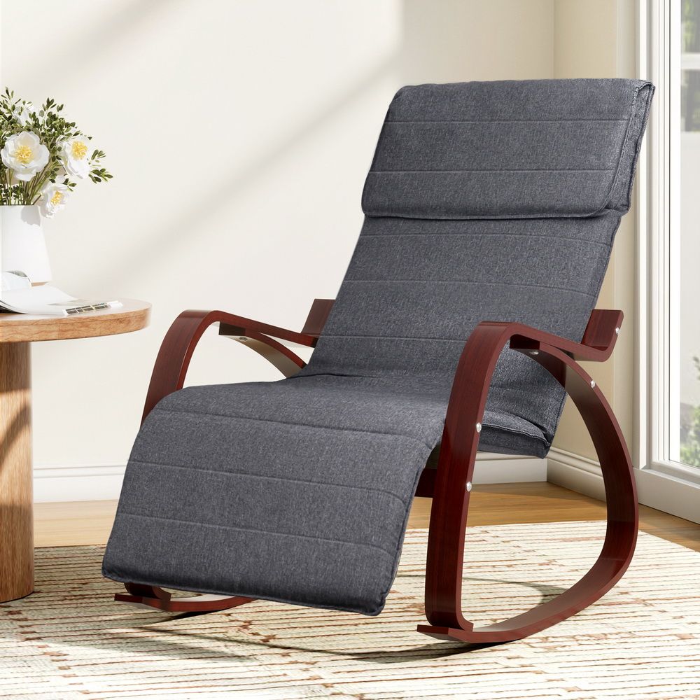 Artiss Rocking Armchair Footrest Nursing Charcoal Afton Main image