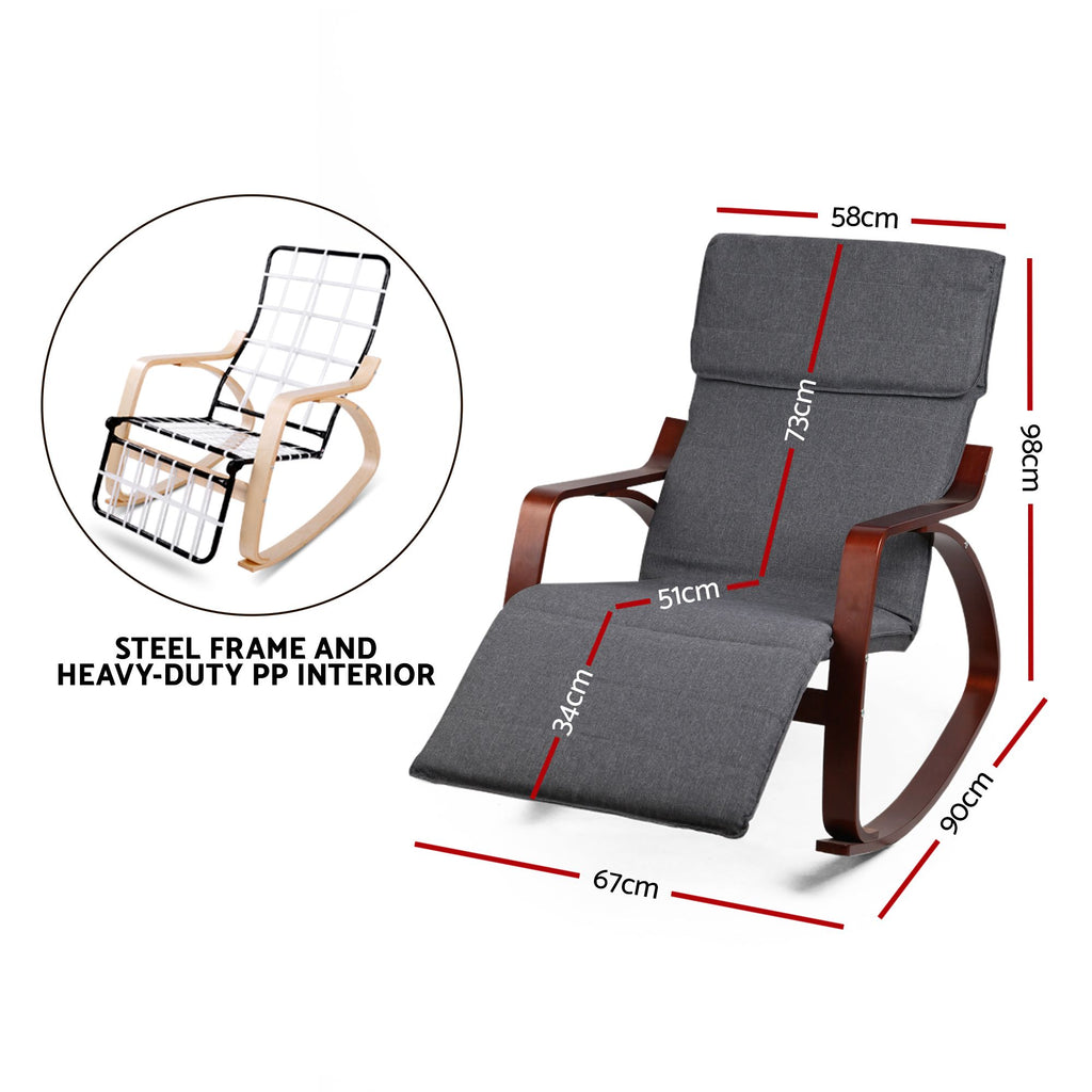 Artiss Rocking Armchair Footrest Nursing Charcoal Afton