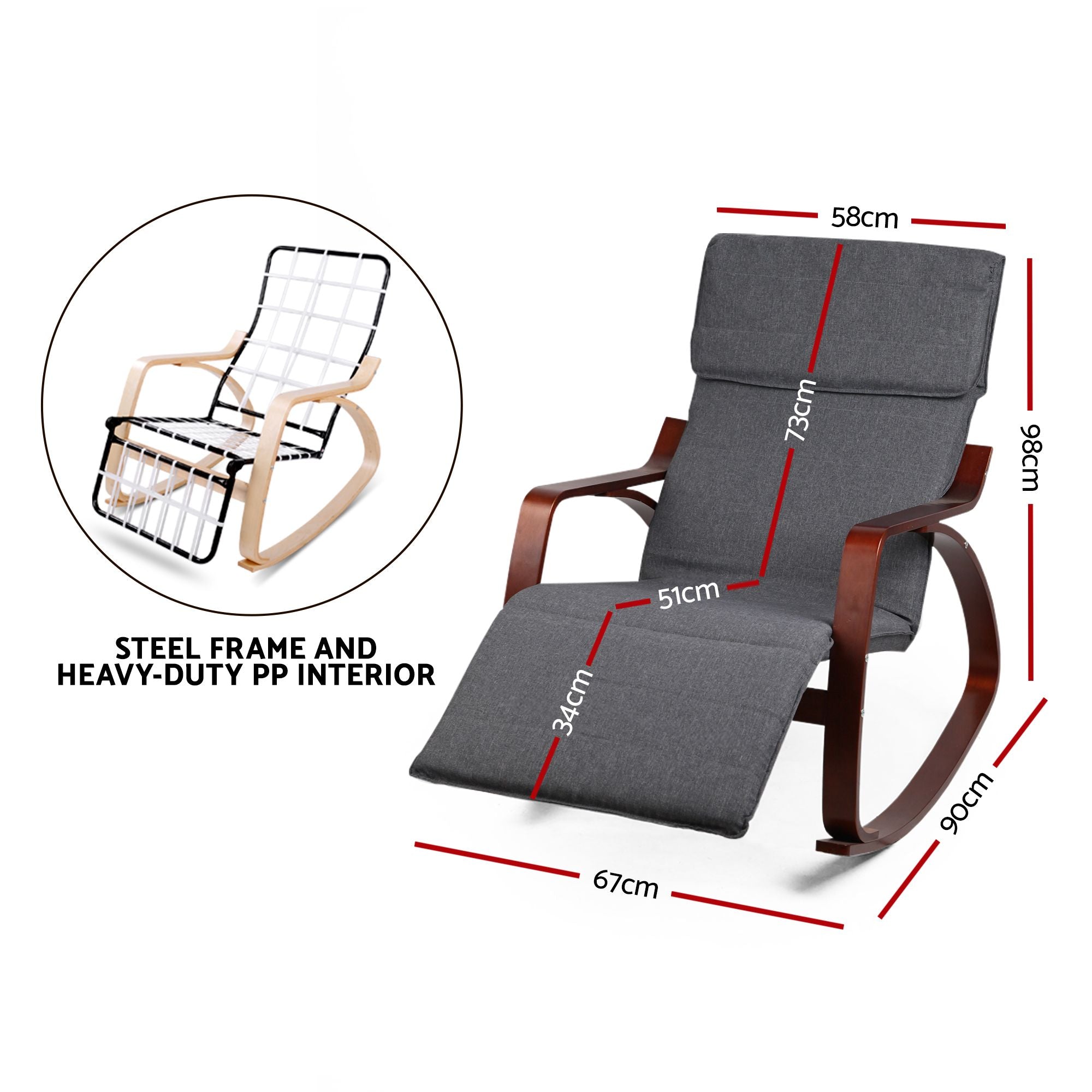Artiss Rocking Armchair Footrest Nursing Charcoal Afton