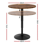 Artiss Height Adjustable Bar Table 360 Swivel Round Gaslift Design 60cm Rustic Brown Black