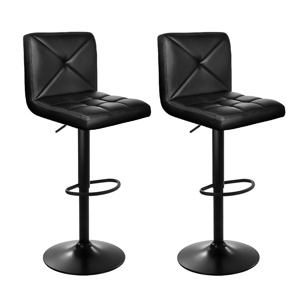 2x Bar Stools Kitchen Dining Chairs Gas Lift Stool Leather Black Main image