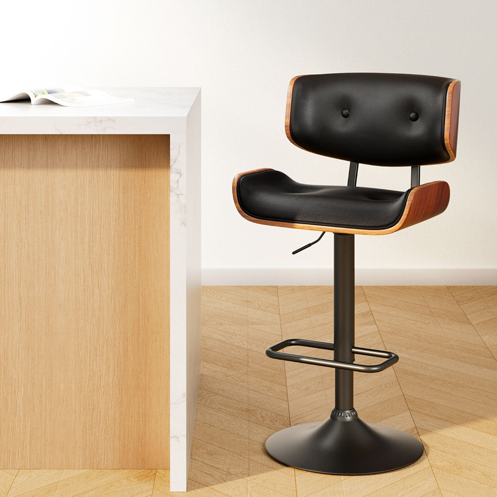 All-Black Gas-lift Leather Bar Stools - Black Main image