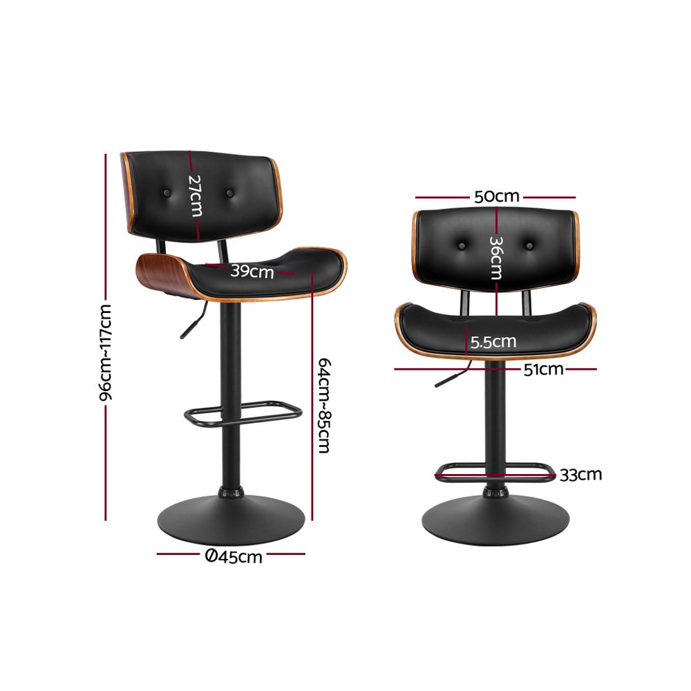 All-Black Gas-lift Leather Bar Stools - Black Secondary image