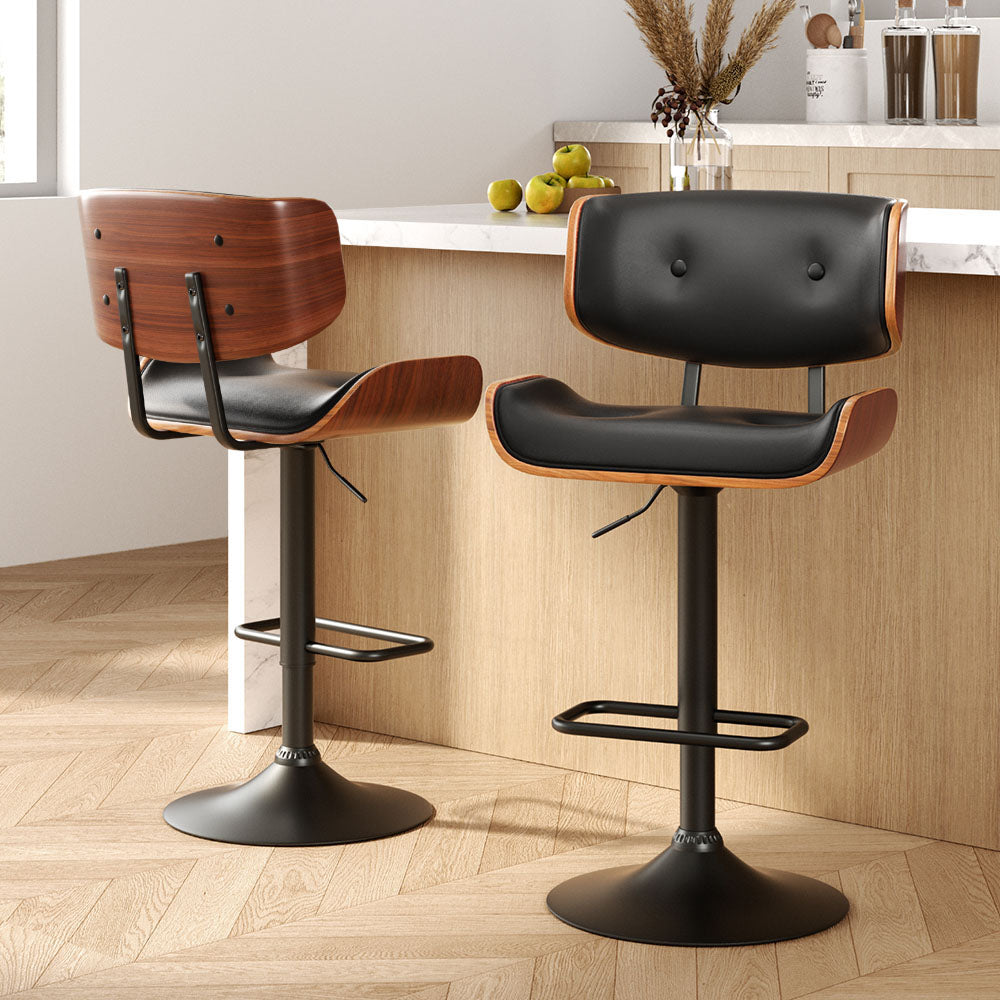 Gas Lift Leather Bar Stools (set of 2) - Black Main image