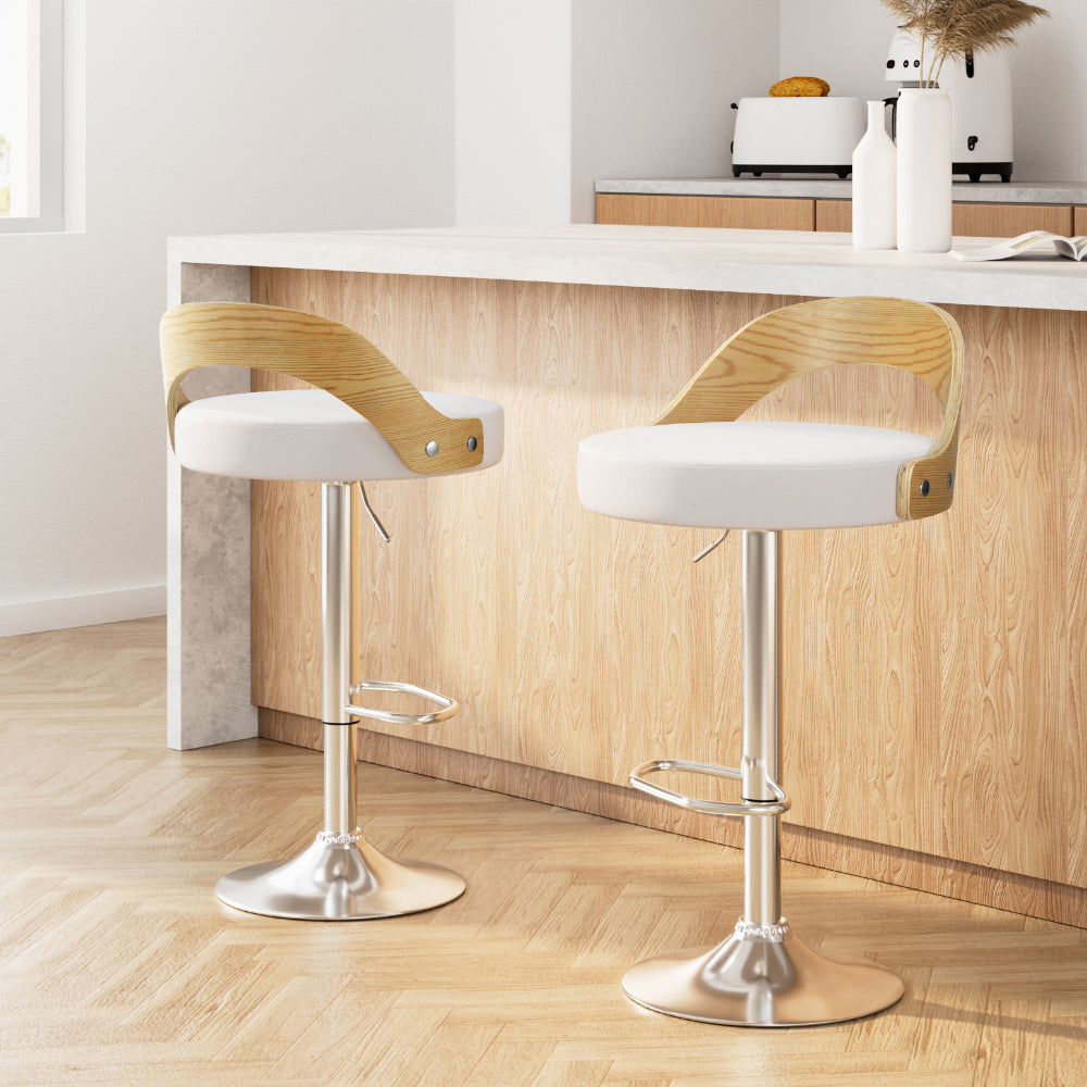 Adjustable Leather Padded Bar Stools (set of 2) - White Main image