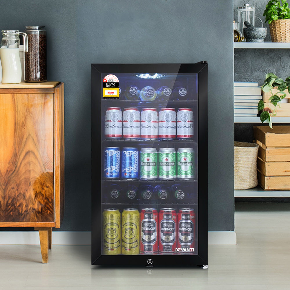 Devanti 98L Bar Fridge Glass Door Mini Fridges Freezer Black Hauptbild