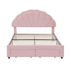 Artiss Double Bed Frame with 2 Storage Drawers Upholstered Velvet Platform Bed LED Headboard Pink