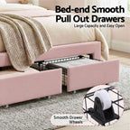 Artiss Double Bed Frame with 2 Storage Drawers Upholstered Velvet Platform Bed LED Headboard Pink