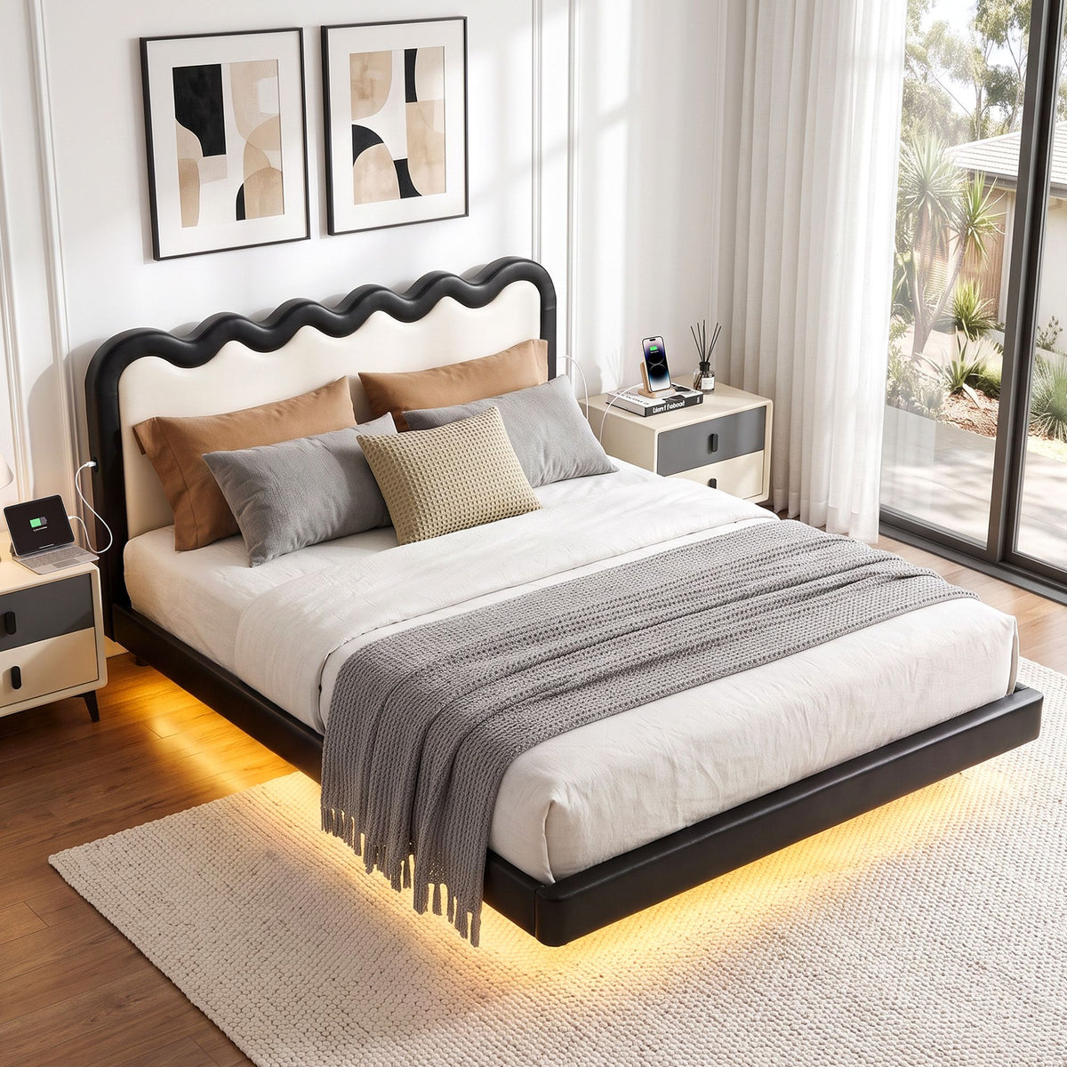 Artiss Double Bed Frame, Floating Design with RGB LED and USB Charging Hauptbild