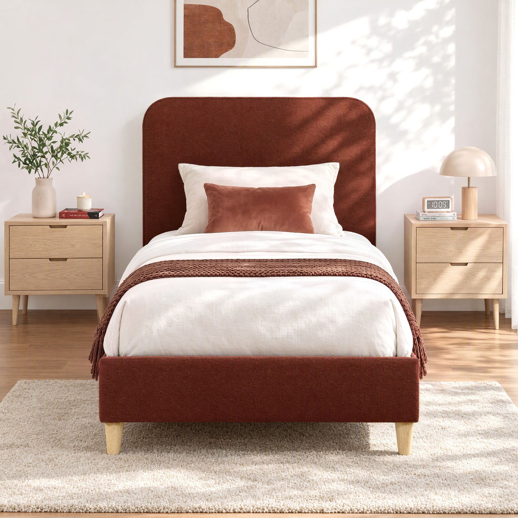 Artiss King Single Bed Frame with Headboard, Faux Linen Fabric Brown