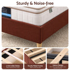 Artiss King Single Bed Frame with Headboard, Faux Linen Fabric Brown