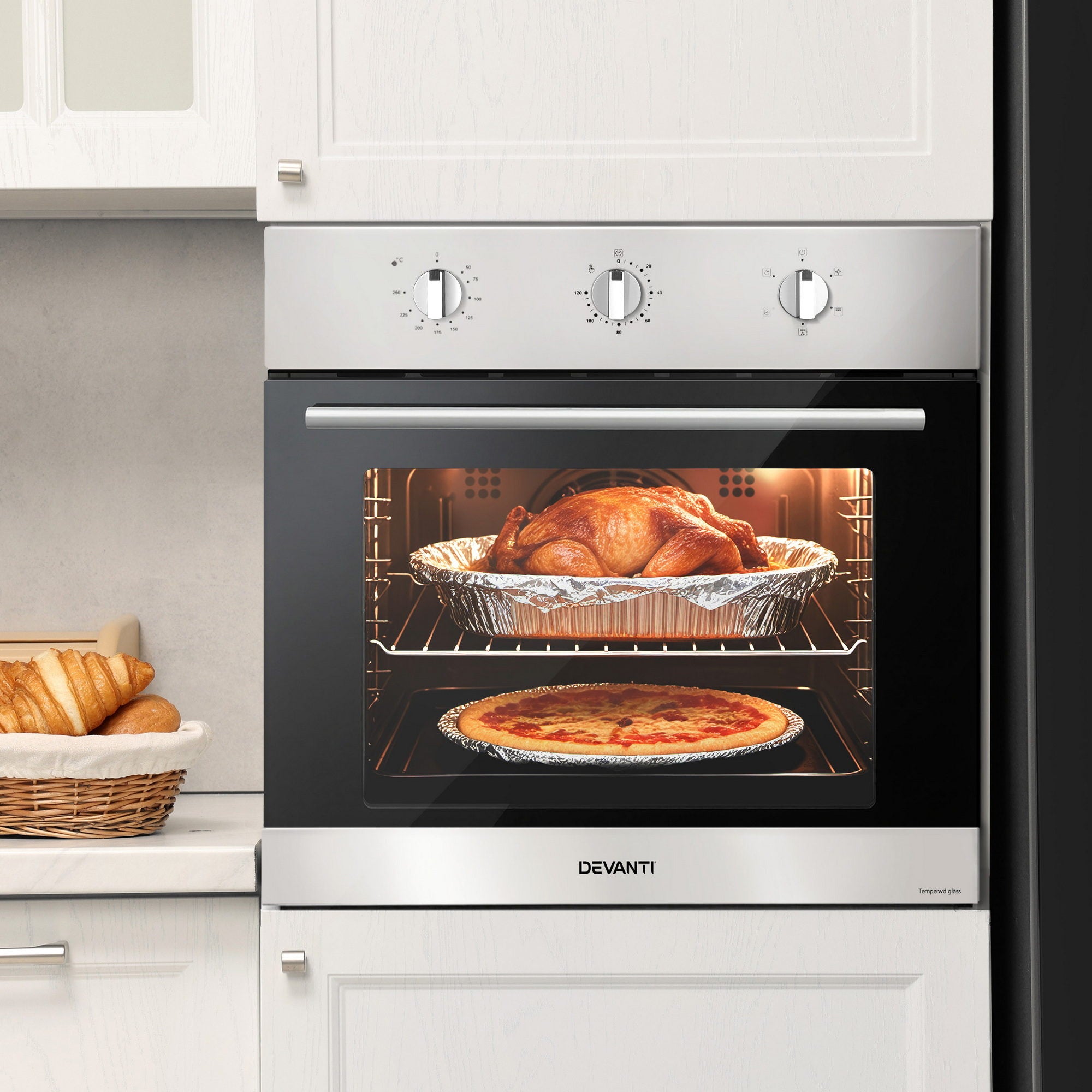 Devanti 60cm Electric Built In Wall Oven Stainless Steel 70L Silver Main image