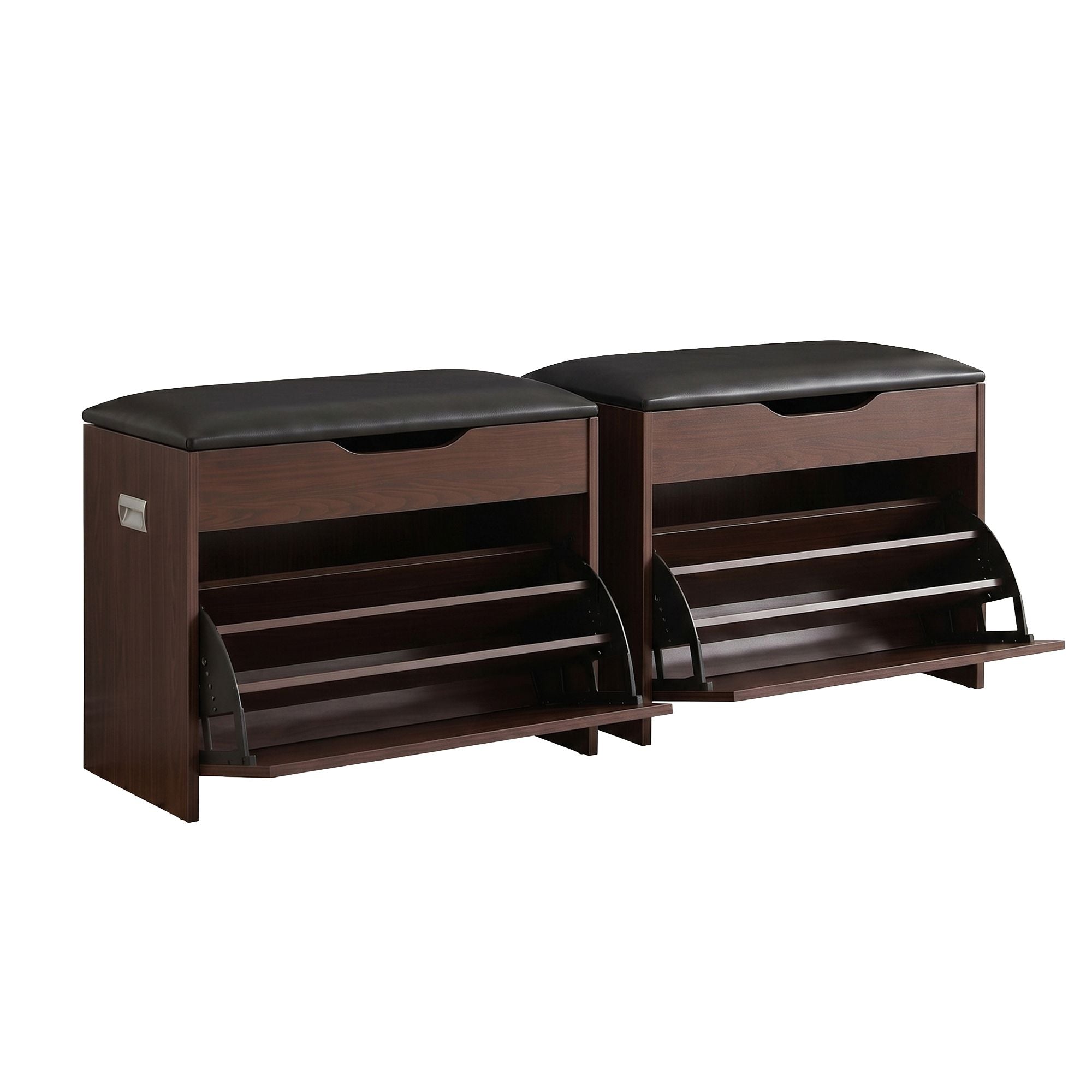2x Shoe Bench Set Flip Drawer Walnut Secondary image