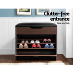 Artiss 2x Shoe Bench Set Flip Drawer Walnut
