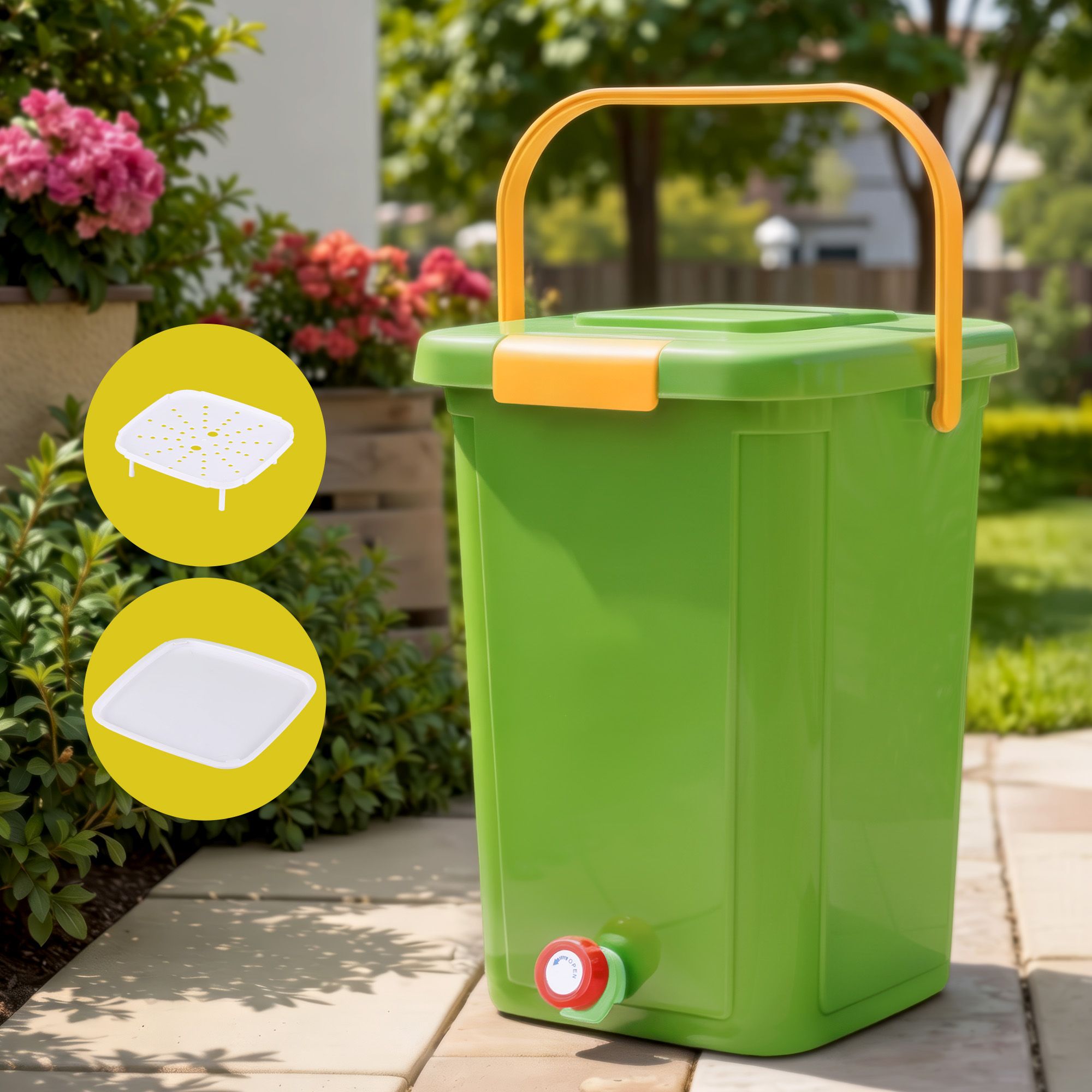 Gardeon 20L Kitchen Compost Bin Food Waste Caddy Drain Tap Green Main image