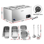 Devanti Commercial Food Warmer Bain Marie 4 Electric Buffet Pans