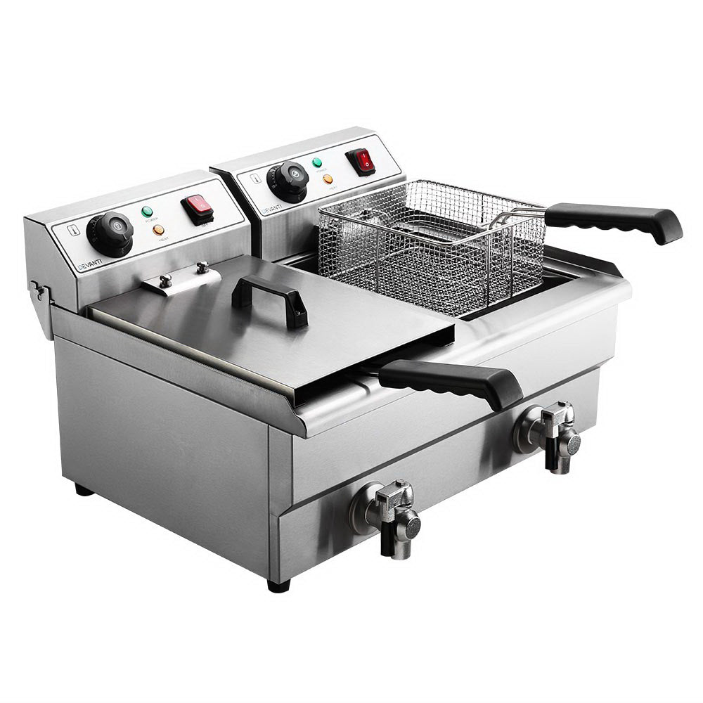 Devanti 20L Electric Commercial Deep Fryer Double Baskets Oil Taps 6000W Hauptbild