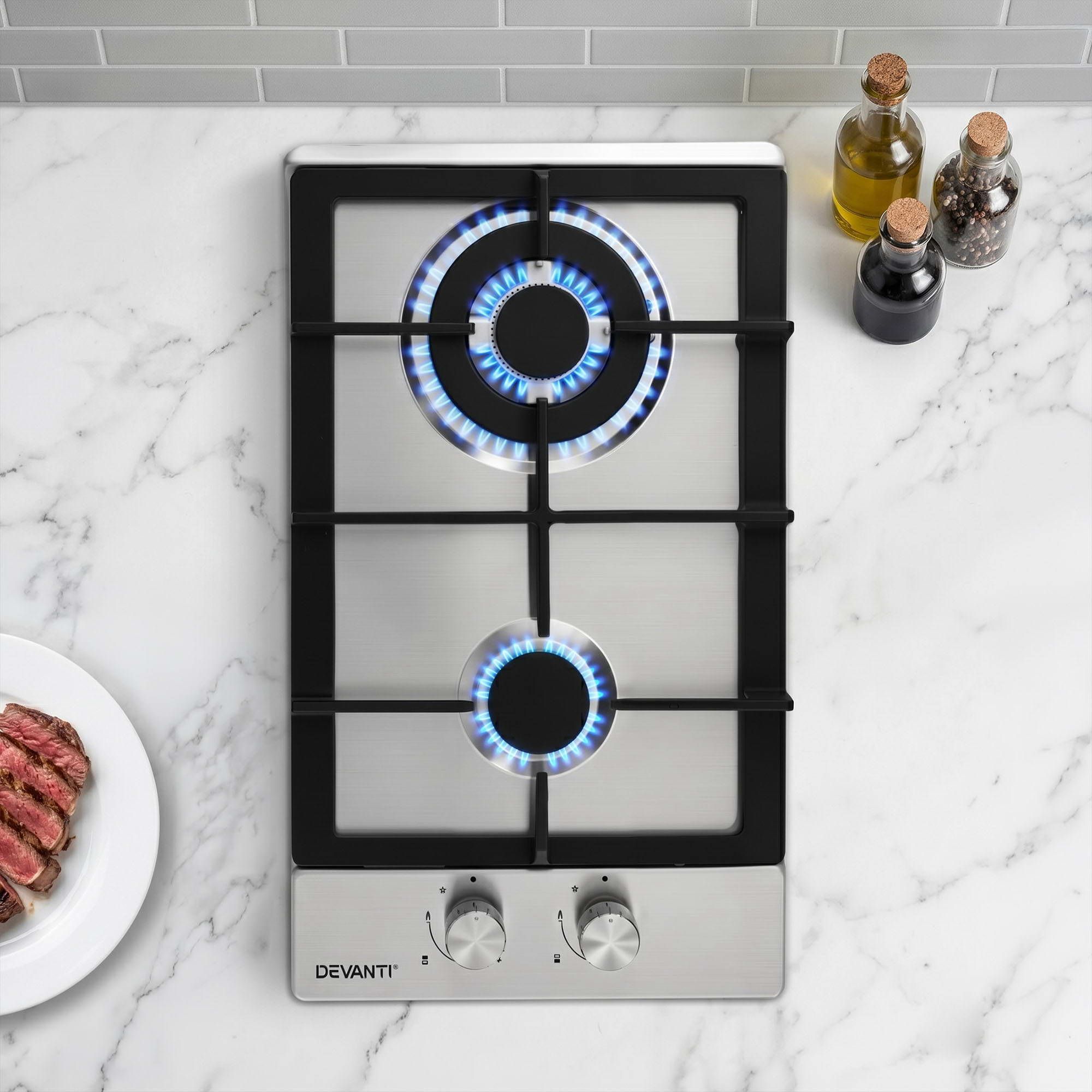 Devanti Gas Cooktop 30cm 2 Burner Silver Hauptbild