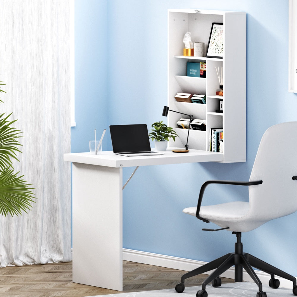 Computer Desk Bookshelf, Wall Mount - White Main image