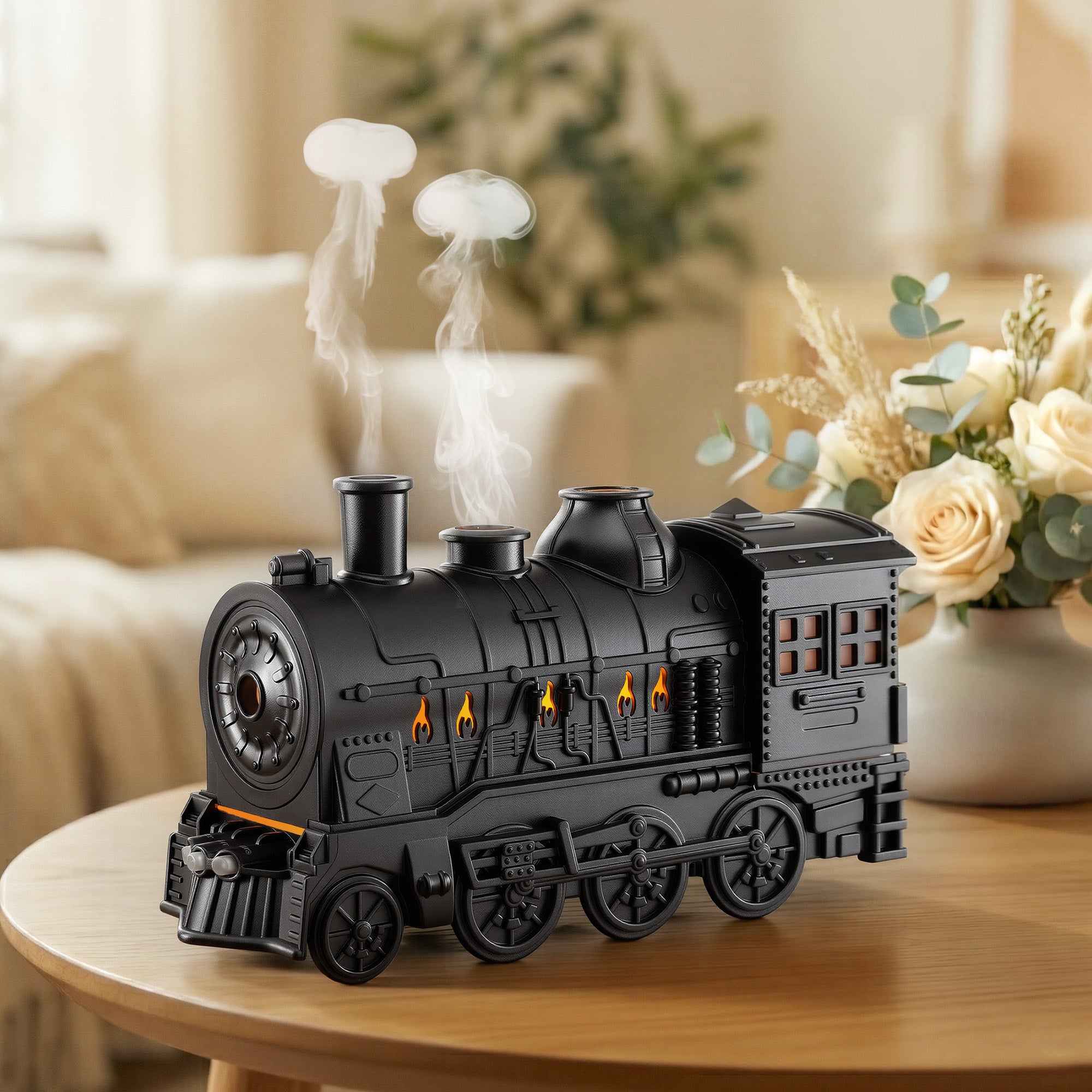 Devanti Train Aroma Diffuser Essential Oil Humidifier 300ml Smoke Ring LED Timer Main image