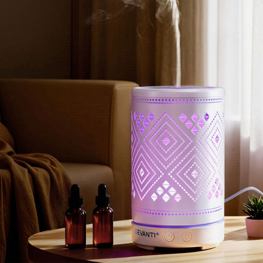 Devanti Ultrasonic Aroma Diffuser Aromatherapy 100ml LED Lights Iron Humidifier Forest Main image