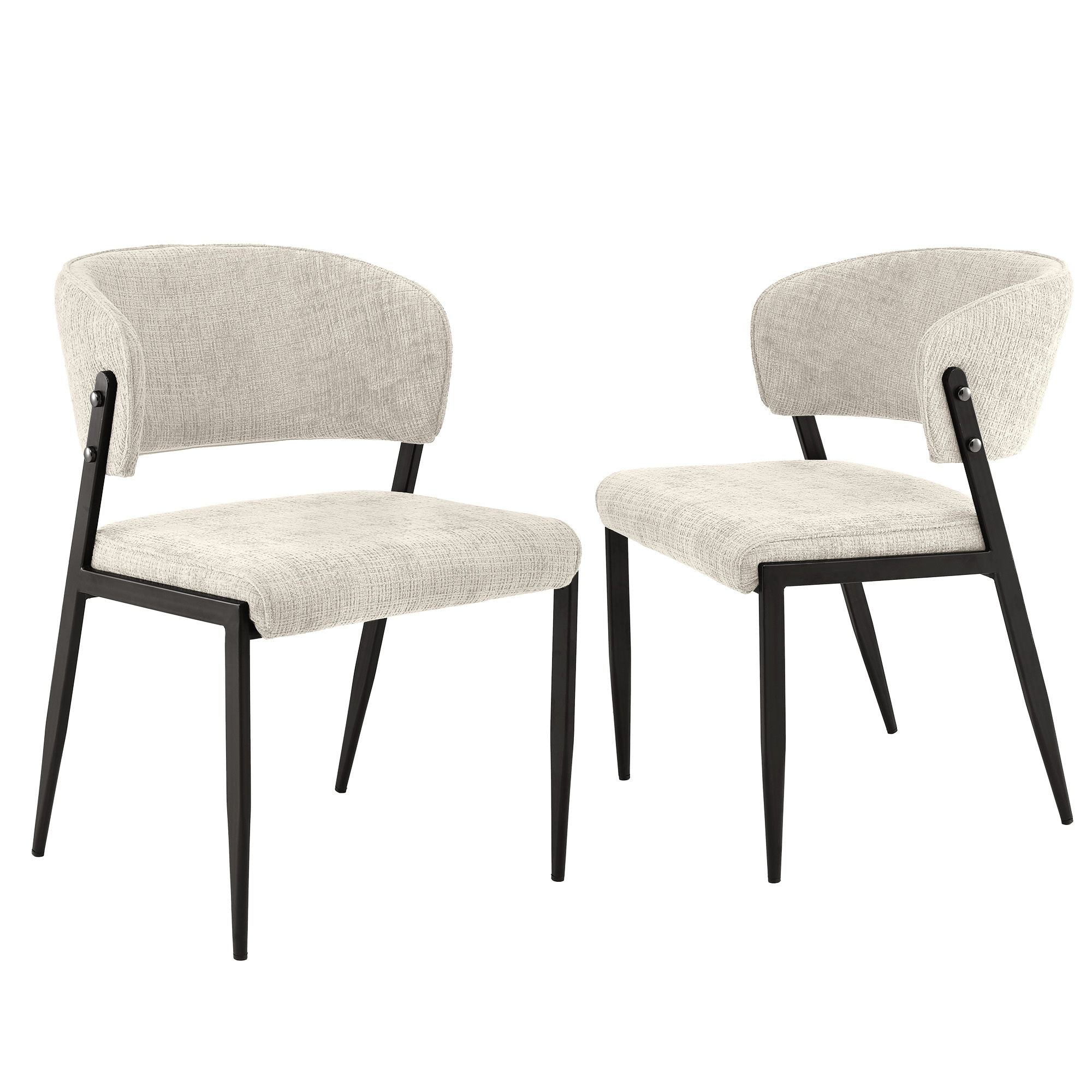 Dining Chairs Set of 2 Linen Fabric Soft Upholstered Chairs Beige Main image