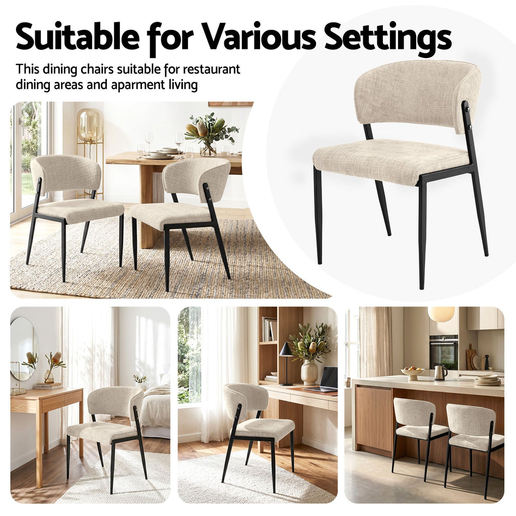 Artiss Dining Chairs Set of 2 Linen Fabric Soft Upholstered Chairs Beige