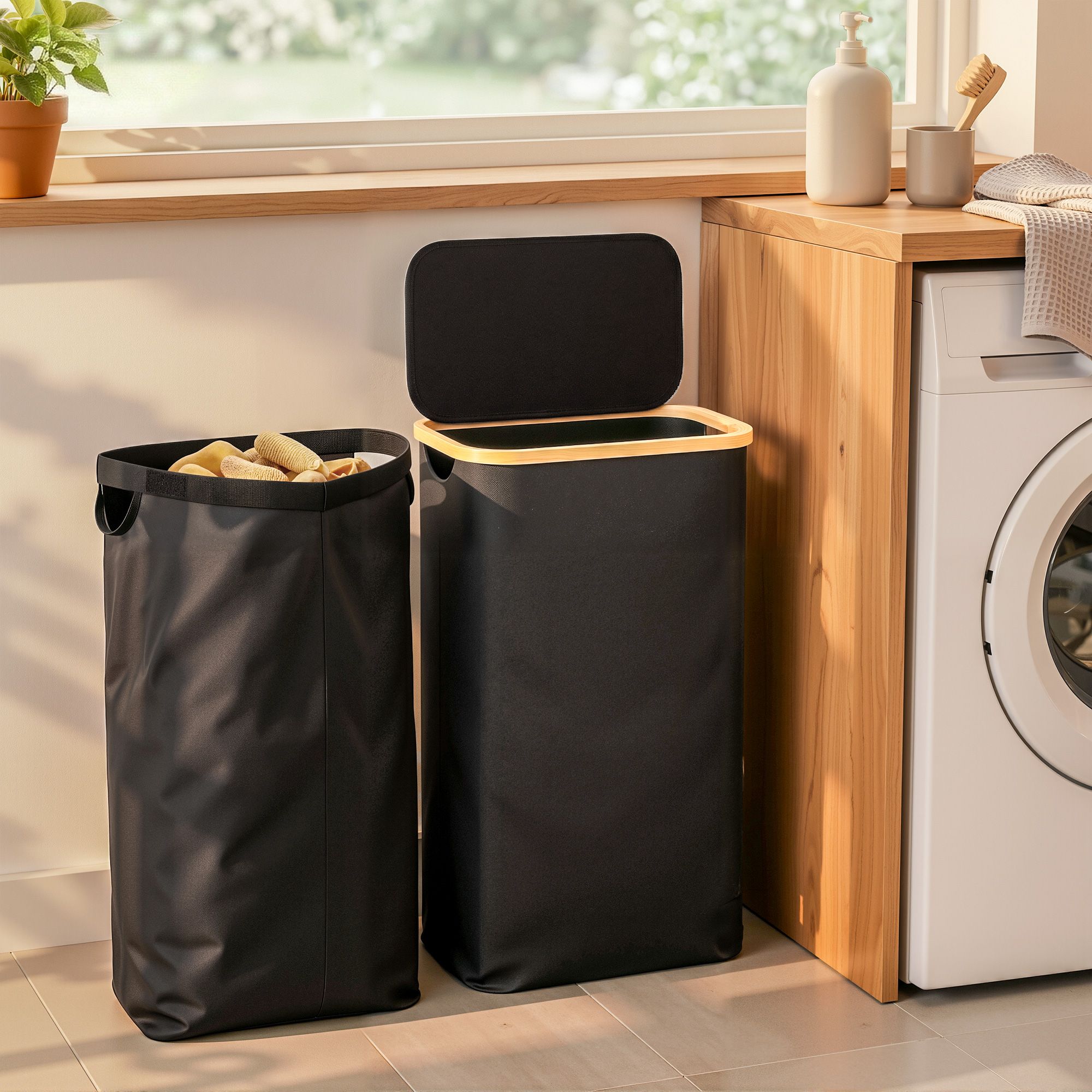 Laundry Basket with Removable Bag Foldable Black Main image
