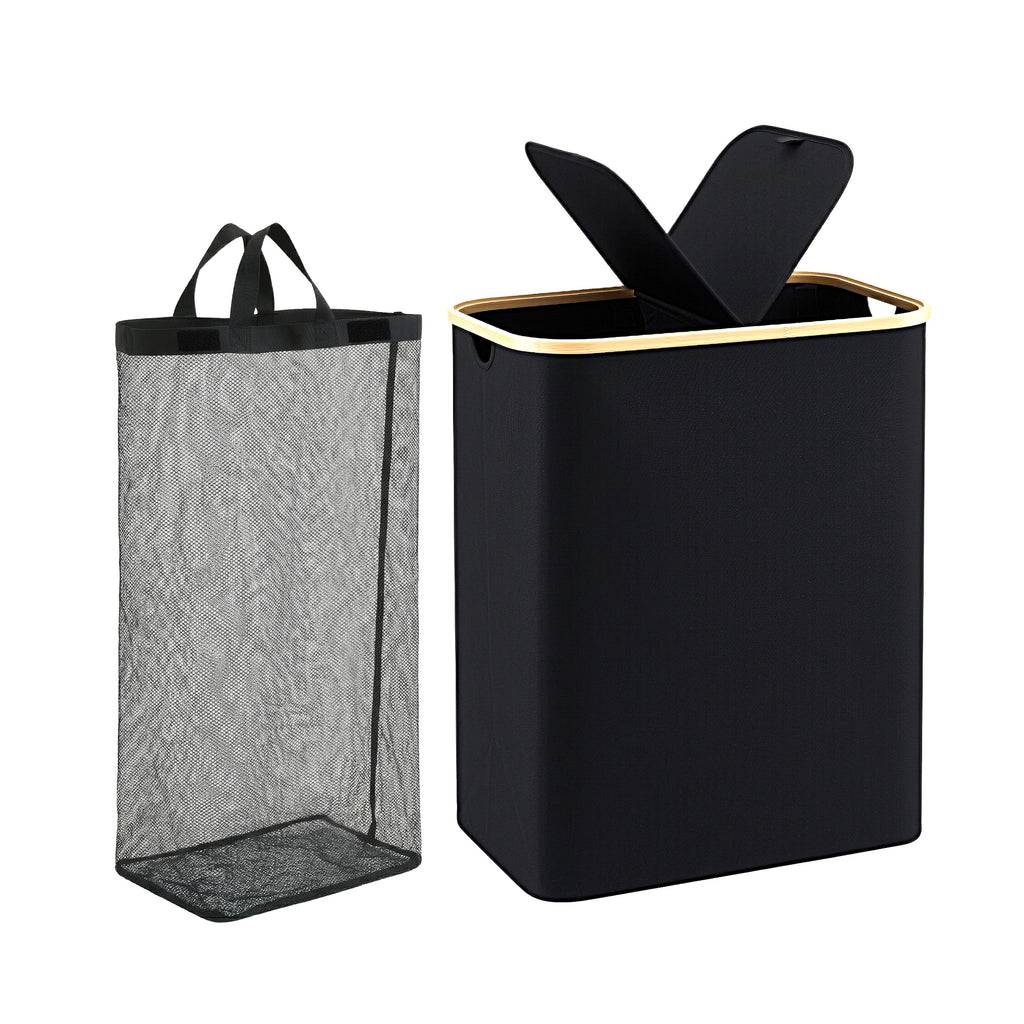 Artiss 2 Sections Laundry Basket with Removable Bags Foldable Black