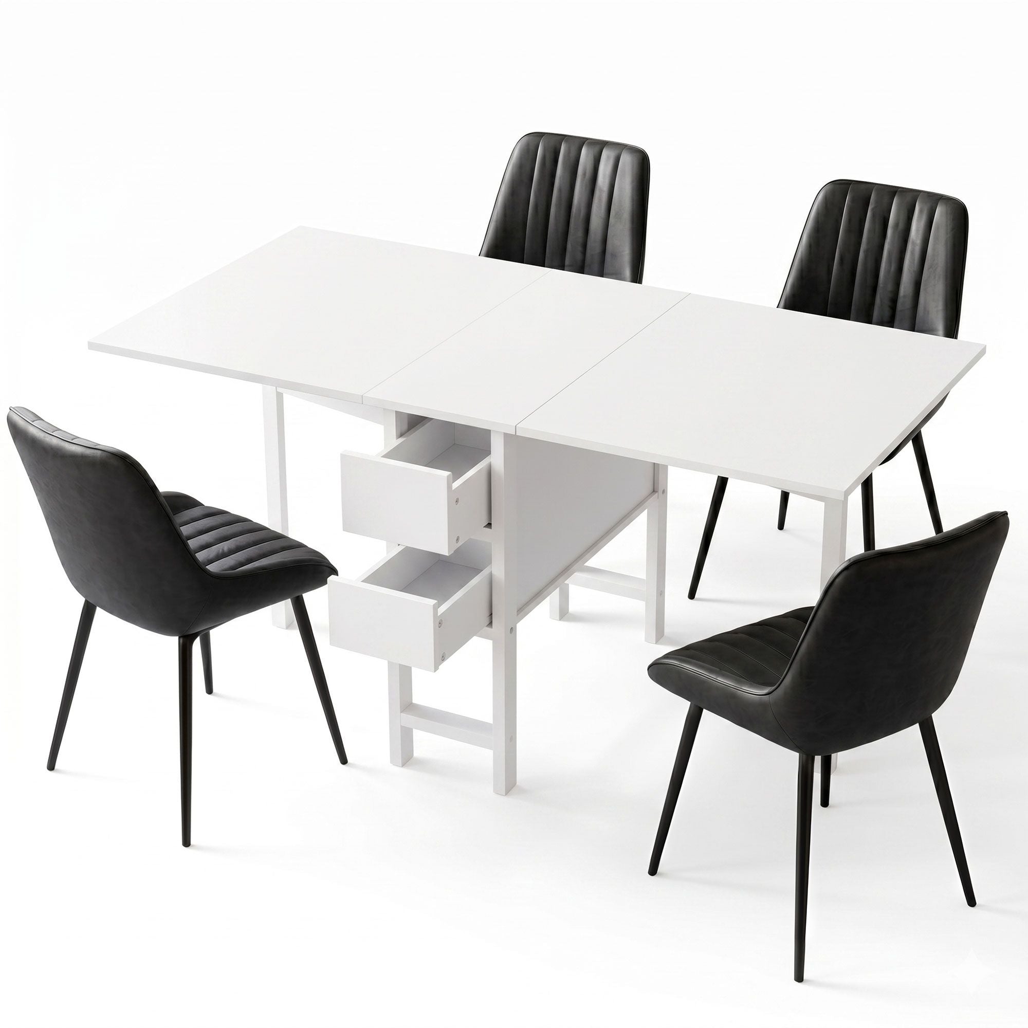 Dining Table and Chairs Set 5pcs Foldable Kitchen Furniture with 2 Drawers Black and White Main image