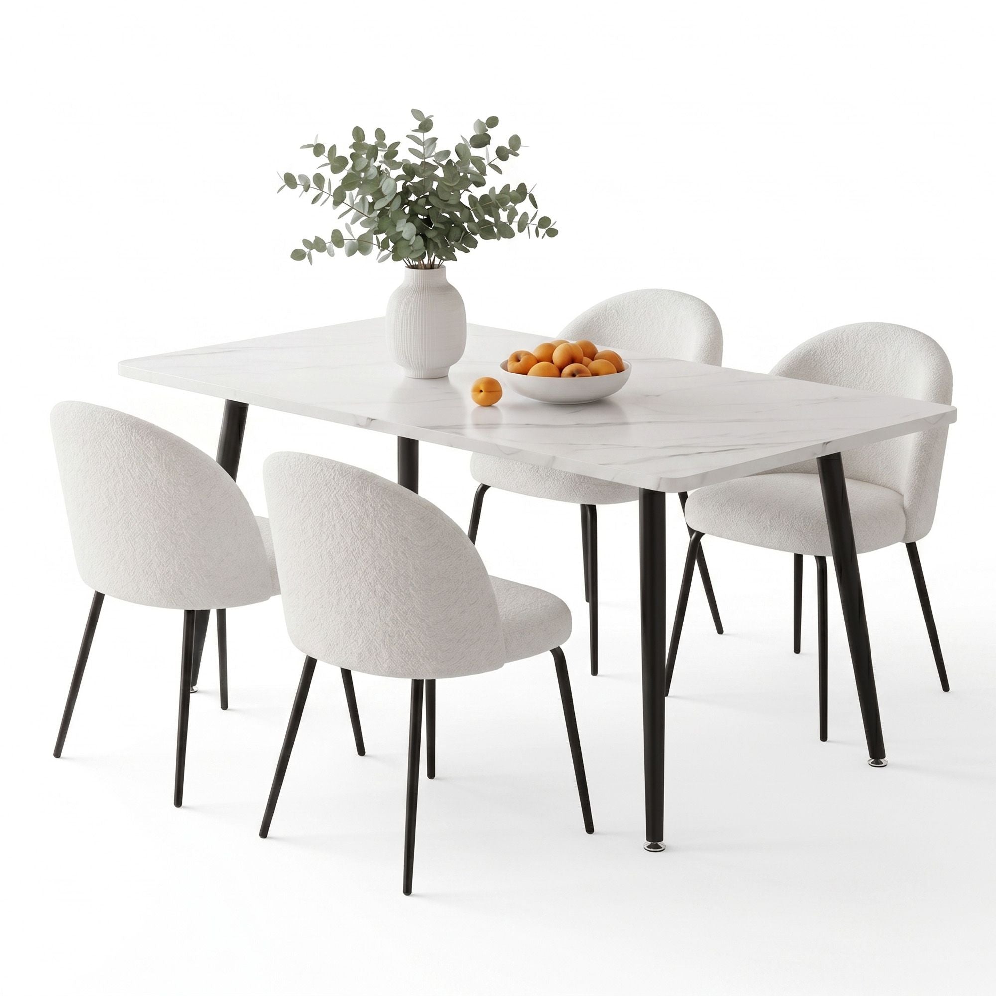 Dining Table and 4-chairs Dining Set - White Marble Style Main image
