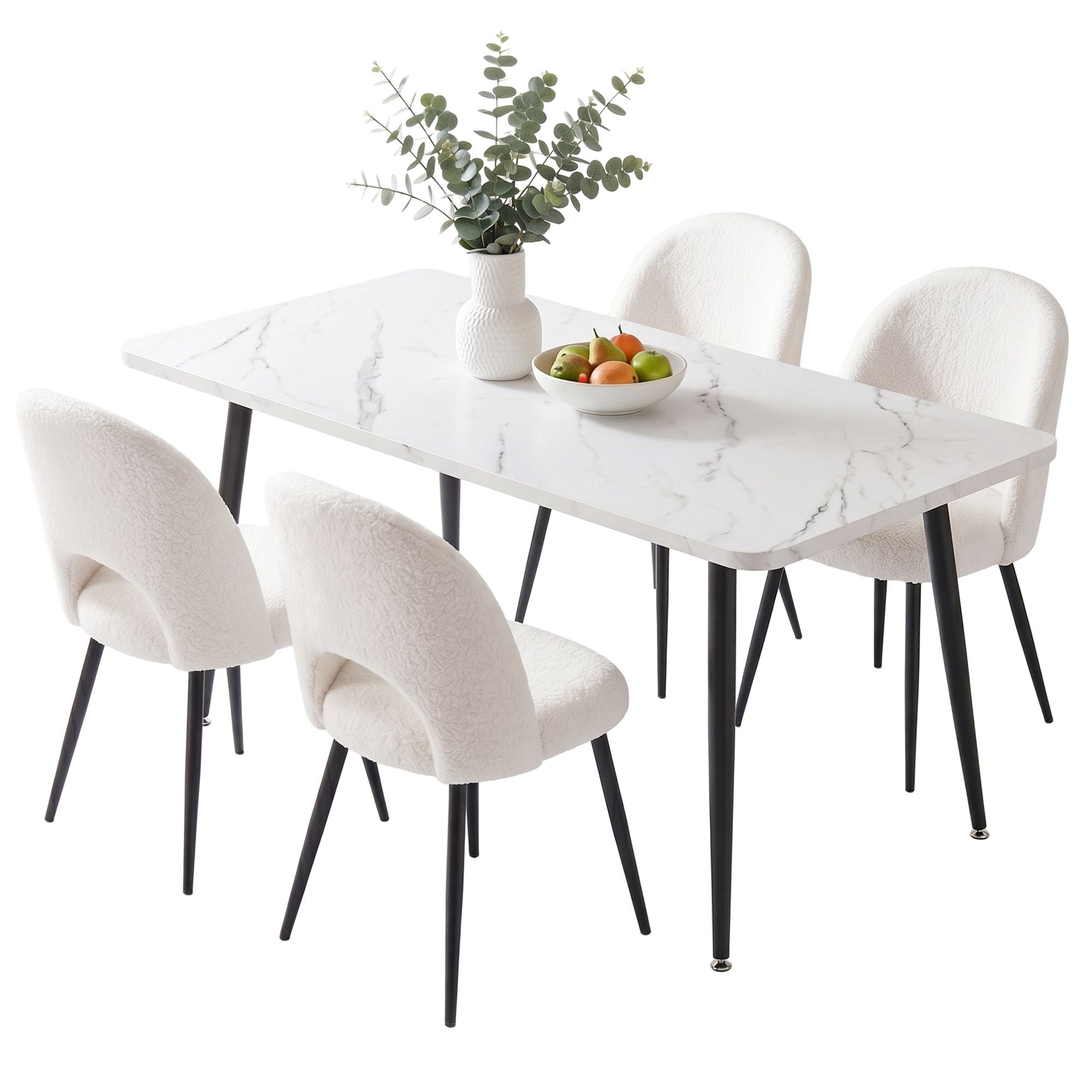 Dining Table and 4-chair Dining Set - Marble White Main image