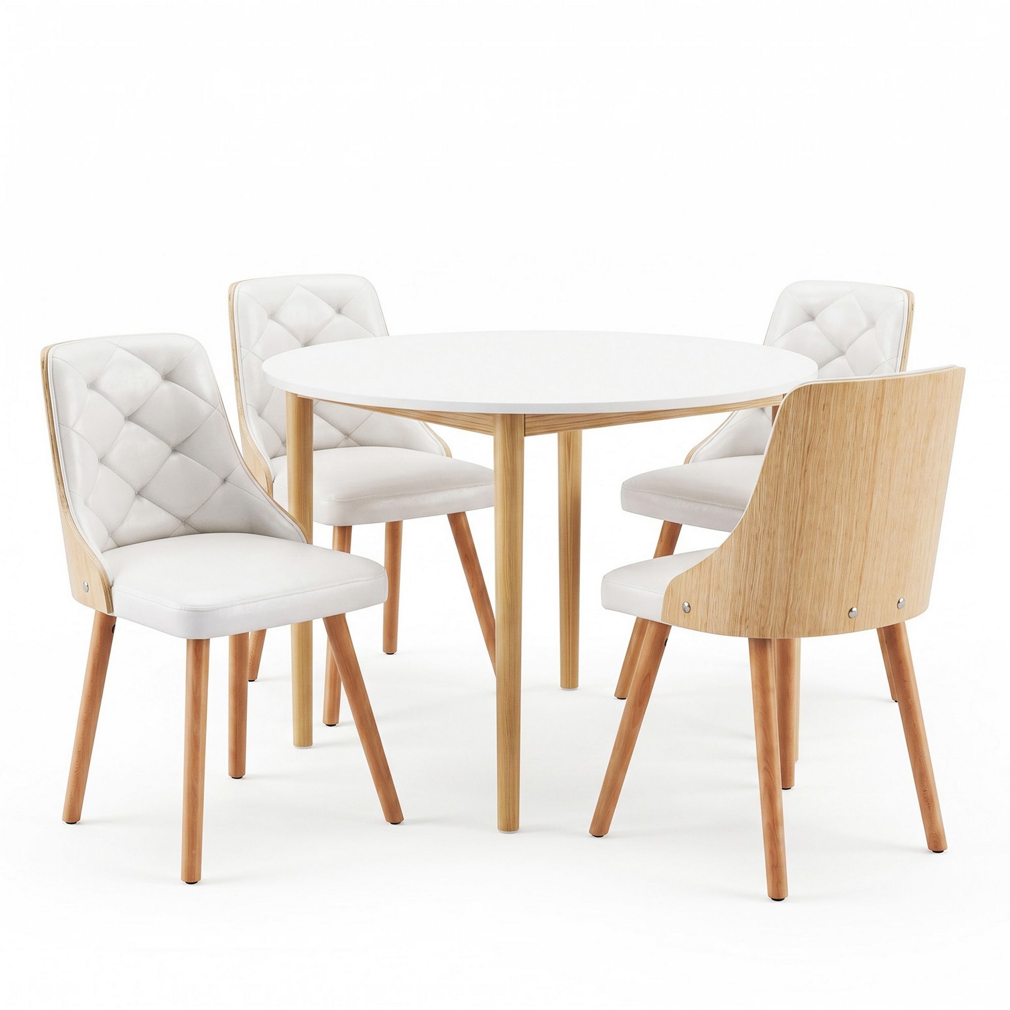 Dining Table and Chairs Set 5PCS Round 4 PU Leather Seater Dining Set White Main image