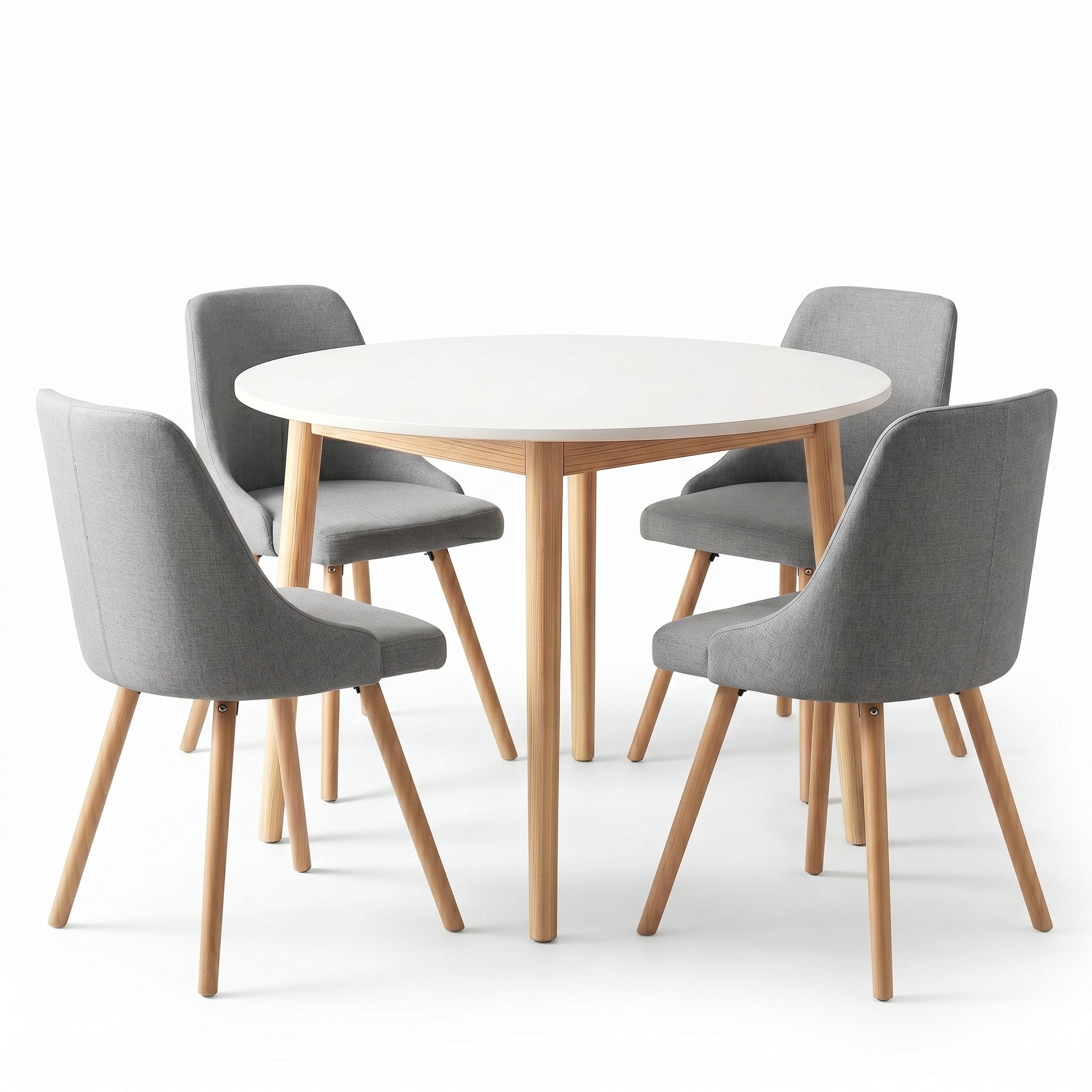 Round Dining Table and Chairs Set 5pcs Compact Kitchen Furniture White Natural Wood & Grey Main image