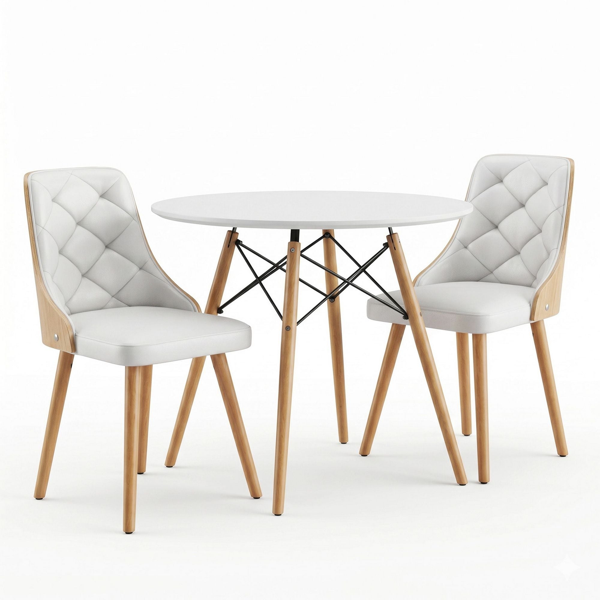 Dining Table and Chairs Set 3PCS 90cm 2 Seater Round Dining Set for Kitchen, Apartment, Dining Room White Main image