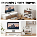 Artiss Monitor Stand and 3-Tier Desk Organiser 2-in-1 Modular Computer Monitor Riser PVC Desktop Shelf Holds 20kg for Office Students Gaming