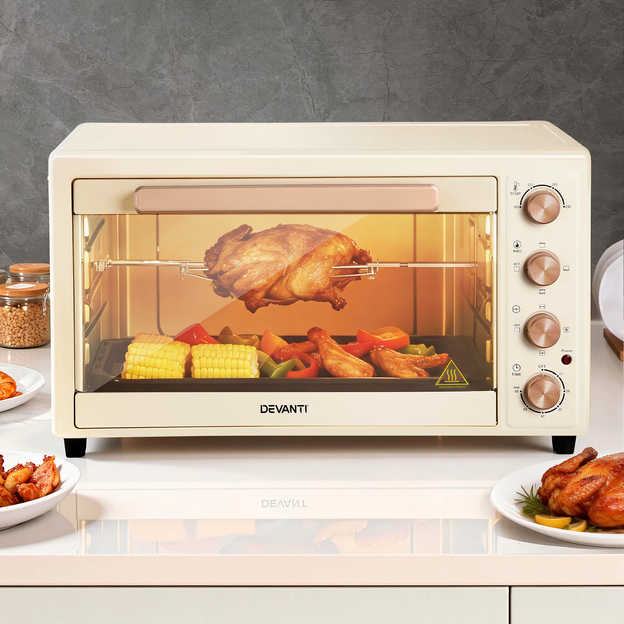 Devanti 60L Convection Oven Electric Fryer Ovens 2000W Cream Main image
