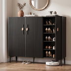 Artiss Shoe Cabinet Fluted Style 25 Pairs Shoe Storage Cupboard Black