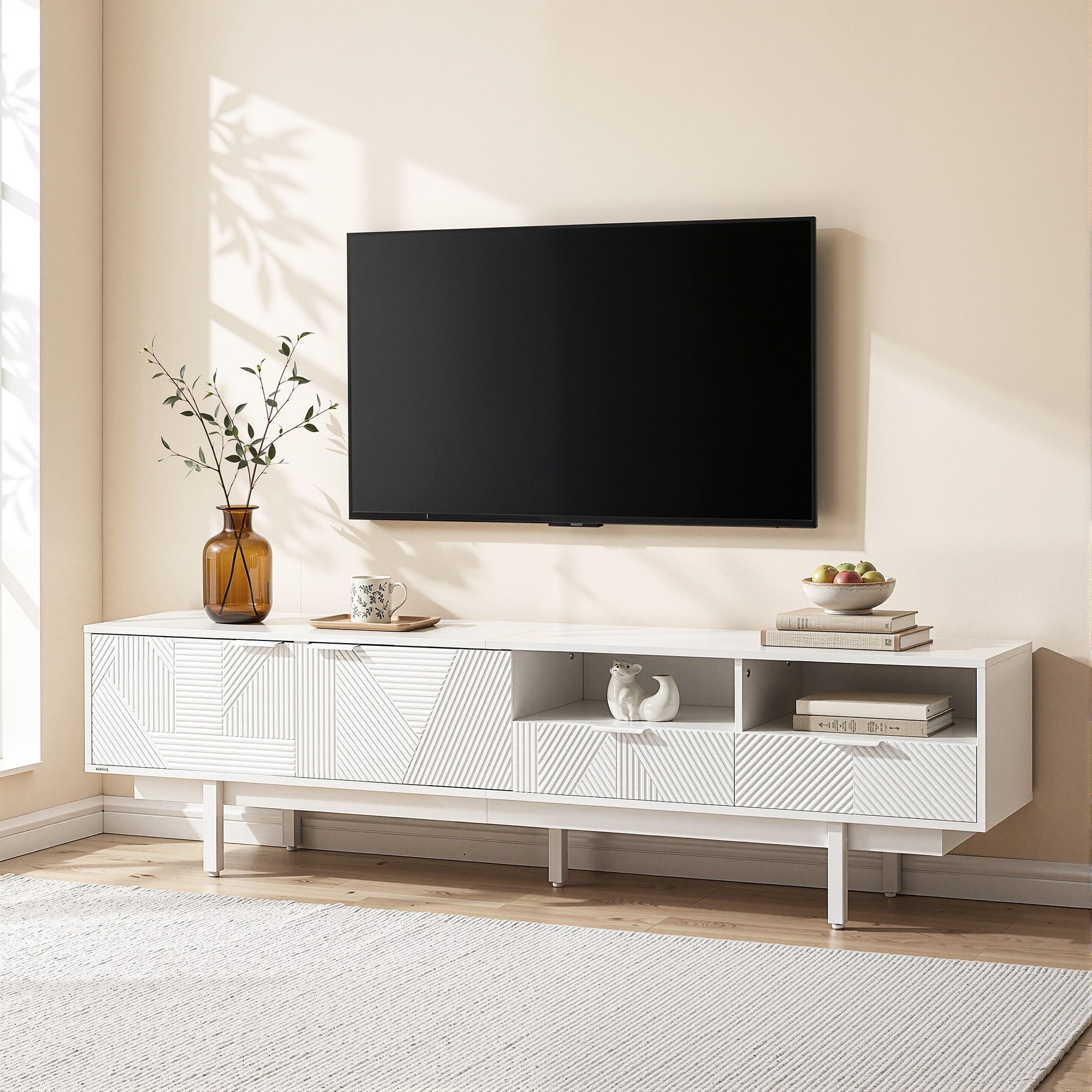 TV Unit Entertainment Unit Storage Cabinet Drawer 200cm White Main image