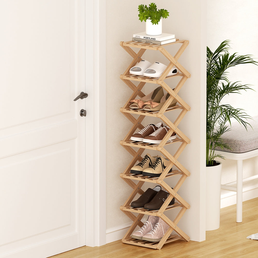 7-Tier Bamboo Foldable Entryway Shoe Rack Organizer Main image