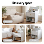 Artiss Bedside Table Drawer Charging Station White