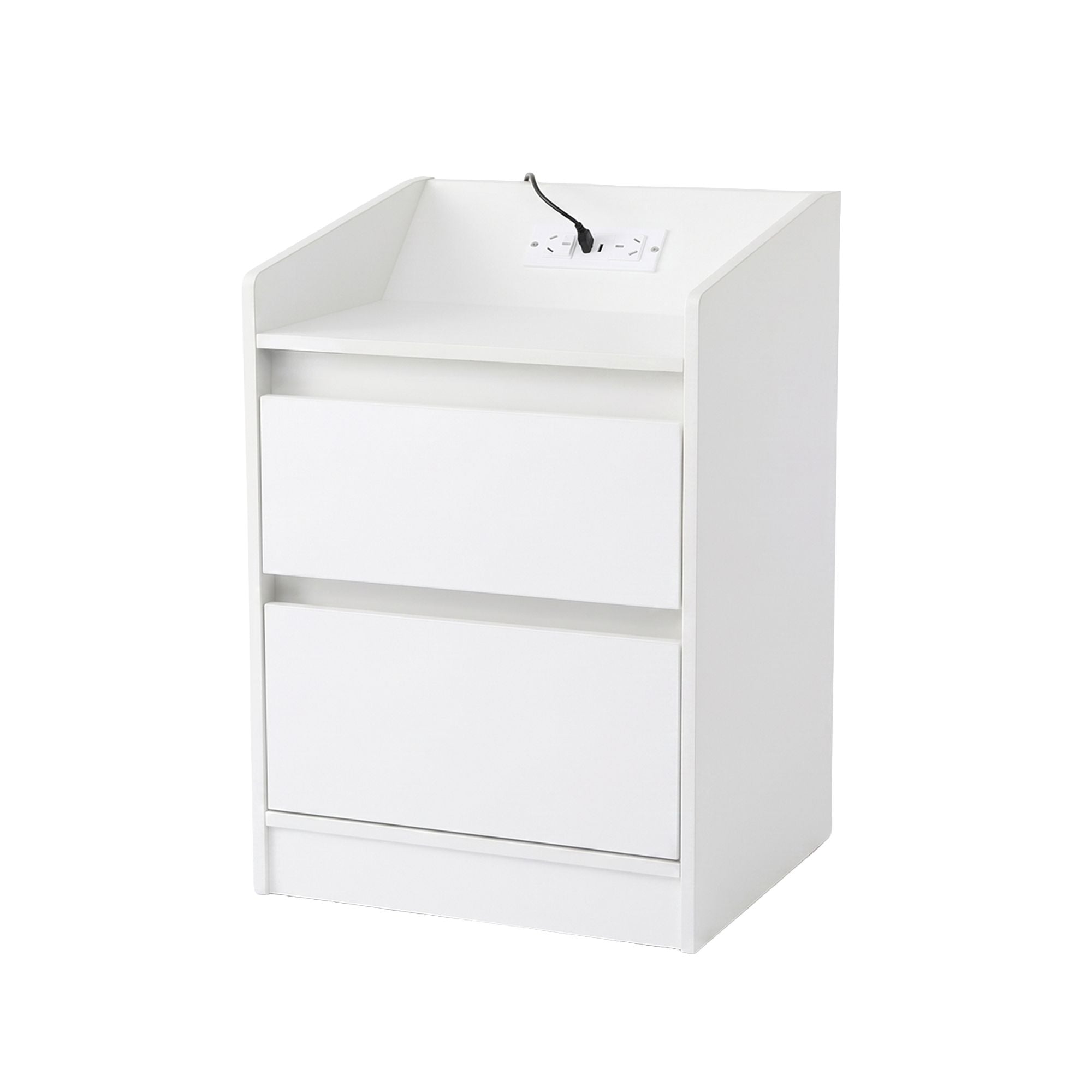 Bedside Table Nightstand with Charging Station 2 Drawers LED White Main image